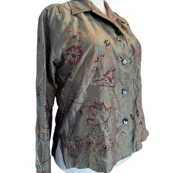 Chico's Design Jacket Embroidered Beaded 100% SILK Unlined Button Close 1 M 8 - Picture 4 of 7